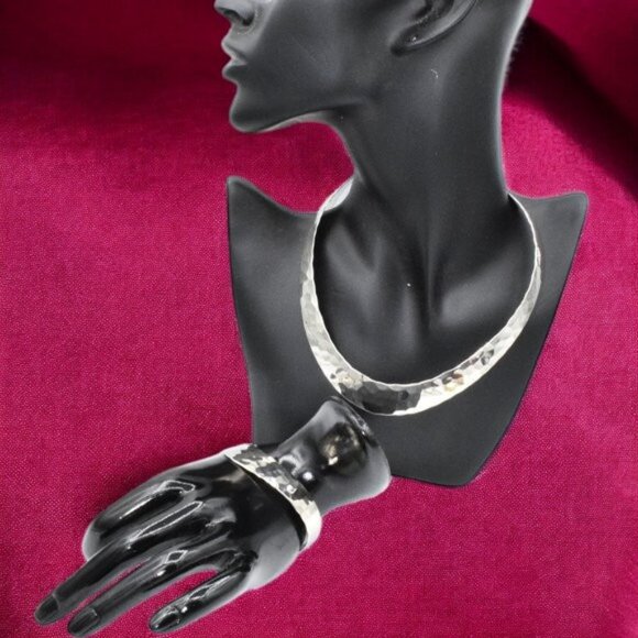 Vintage Y2K Choker Bracelet Set Hammered Metal - Picture 1 of 5